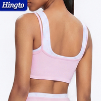 Soutien-gorge de sport pour femme à col carré avec logo personnalisé, double bretelle, rembourré, doux comme du beurre, pour le yoga et l'entraînement en salle de sport, avec bordure contrastante à pois