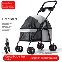 Poussette pliable légère en métal pour animaux de compagnie, style poussoir manuel, pour usage extérieur, transporteur pour chats et chiens de petite taille, export transfrontalier Shandong