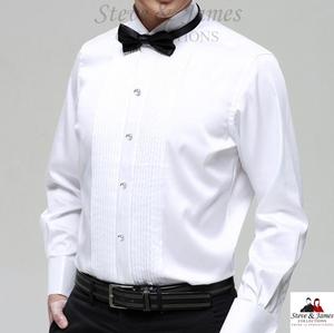Camisa de Esmoquin Formal para Hombre, Cuello Mao, Manga Larga, Antiarrugas, 100% Algodón Dobby, Servicio OEM, Venta al Por Mayor - Product Image 3