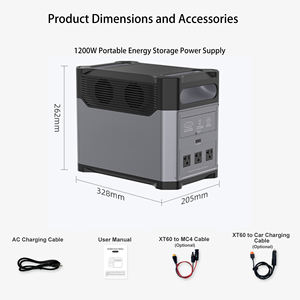 Station d'alimentation portable 1200W UPS avec batterie LiFePO4 recyclable, onduleur à onde sinusoïdale pure, source d'alimentation pour voiture, lampe de poche, compatible solaire - Product Image 2