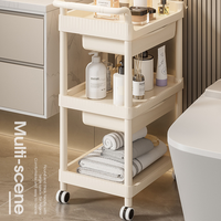 Chariot de rangement portable en plastique à roulettes, chariot utilitaire multi-usages avec étagères pour la maison et le salon