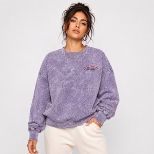 Nueva Sudadera de Mujer con Lavado Ácido, Algodón y Felpa, Puños Acanalados, Hombros Caídos, Estilo Urbano, Moda - Product Image 1
