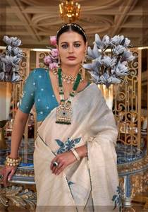 Tusser pur avec un travail touché à la main et un fabricant de chemisiers de designer à contraste incroyable par Royal Export à Surat - Product Image 4