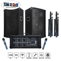 Sistema de Altavoces PA Portátil de 1000W con 2 Subwoofers de 12 Pulgadas, BT, TWS, Karaoke, Mezclador de 6 Canales, Micrófono Inalámbrico, Madera, OEM, AC 250W