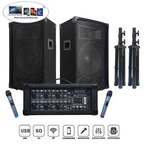 Système de sonorisation portable 1000W avec 2 caissons de basses de 12 pouces, Bluetooth, TWS, ensembles de karaoké, mélangeur amplifié 6 canaux, microphone sans fil, bois, OEM, AC 250W - Product Image 3