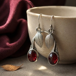 Orecchini Vintage Ispirati alle Foglie di Ciliegio Rosso, Accessori da Festa per Signore - Product Image 3