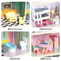 Mainan Rumah Boneka Kayu untuk Anak-anak, MDF Kayu Solid, Permainan Pura-pura, Model Rumah Boneka Mini, Hadiah untuk Anak Perempuan, Set Permainan Kreatif untuk Anak-anak