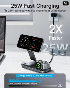 Base de Carga Inalámbrica Magnética Plegable 3 en 1 Qi2 de 25W, Compatible con iPhone, <span class=keywords><strong>Apple</strong></span> Watch y AirPods - Product Image 2