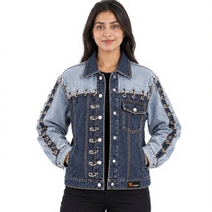 Chaquetas Vaqueras para Mujer al por Mayor, Chaqueta Vaquera Personalizada de Alta Calidad, Estilo Oversize, Corta, Informal, de Moda, de Algodón Lavado, Vintage - Product Image 1