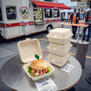 Caja para Hamburguesas Biodegradable de Bagazo con Forma de Concha |   Envase Cuadrado de 30 oz a Prueba de Grasa y Fugas para Comida para Llevar - Product Image 5