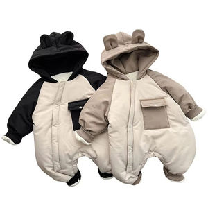 冬のフード付きフリース裏地付きベビーフグジップアップロンパース厚く暖かい綿パッド入りジャンプスーツスタイリッシュな屋外衣装 - Product Image 1