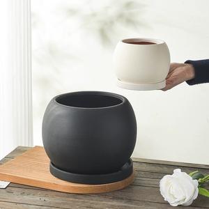 Décoration d'intérieur de style nordique, pot en terre cuite, décoration de jardin, pots de fleurs ronds en céramique blanche et noire - Product Image 2