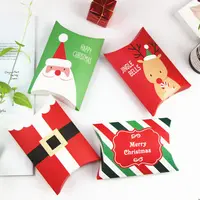 Kotak Kemasan Bantal Bentuk Bantal Merah Hijau Natal Kotak Hadiah Natal Kacang Kering Kotak Kertas Kemasan Kue Tas Permen