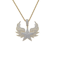 Pendentif Croix Ailes d'Ange Hip-Hop Européen et Américain en Laiton Incrusté de Zircon, Chaîne Torsadée Tendance pour Vendeurs en Ligne