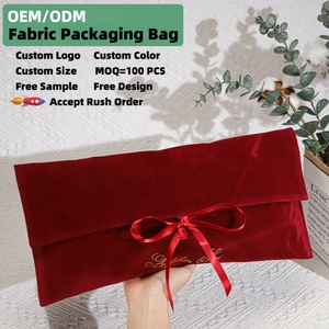 Pochette de luxe en velours rouge avec logo personnalisé, pour bijoux, cosmétiques, pinceaux, emballage, portefeuille cadeau, rangement de parfum, sac anti-poussière en velours - Product Image 3