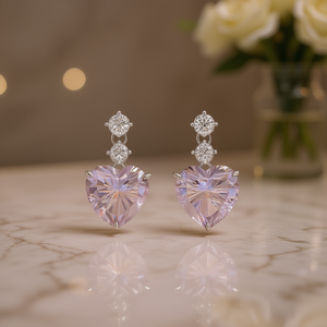 Orecchini pendenti E3060 con cuore di cristallo bianco per donna, gioielli romantici da festa, orecchini con strass incastonati a griffe - Product Image 2