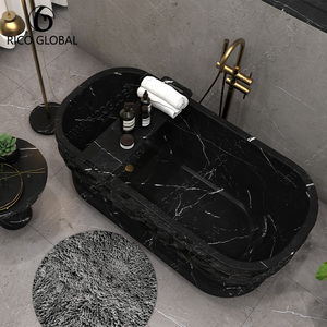 Baignoire îlot de luxe haut de gamme incurvée, surface polie foncée, en marbre naturel, équipement de salle de bain, modèle OEM - Product Image 6