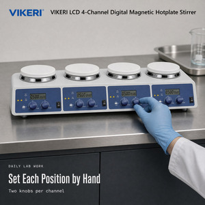 VIKERI MS-H340-S4 <span class=keywords><strong>Agitador</strong></span> Magnético Digital de 4 Canales con Pantalla LCD, 200-1500 RPM, 25-340 ° C para Uso en Laboratorio - Product Image 4