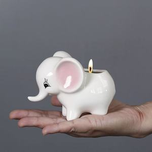 Bán buôn tùy chỉnh dễ thương Trắng Elephant gốm rỗng người giữ ngọn nến - Product Image 2