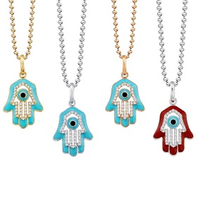 Gran oferta, joyería <span class=keywords><strong>de</strong></span> estilo Vintage <span class=keywords><strong>de</strong></span> <span class=keywords><strong>Plata</strong></span> <span class=keywords><strong>de</strong></span> Ley 925, esmalte colorido <span class=keywords><strong>Hamsa</strong></span> con collar <span class=keywords><strong>de</strong></span> cadena <span class=keywords><strong>de</strong></span> bolas 2025 - Product Image 1