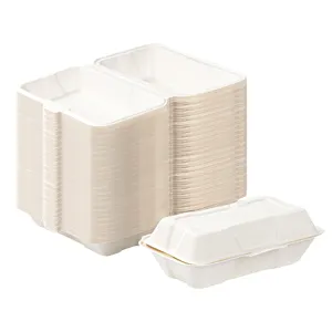 Lotyo kertas bubur putih 500ml 1000ml untuk pergi kotak makan siang tebu biodegradable wadah makanan clamshell