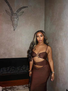 यूरोप और अमेरिका में नई क्रॉस-बॉर्डर स्लिम सेक्सी ठोस रंग धातु डिजाइन खोखले स्लिंग बैग हिप लंबी स्कर्ट पोशाक महिला - Product Image 3