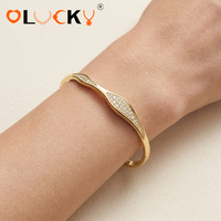LUCKYJIU Fabricant de bijoux sur mesure, bracelet en acier inoxydable plaqué or 18 carats, étanche, avec cristaux pavés, motif vague, pour femmes