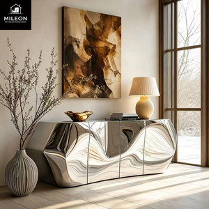 Buffet en acier inoxydable effet <span class=keywords><strong>miroir</strong></span>, console moderne à ondes irrégulières, meuble de rangement de luxe pour salon - Product Image 2