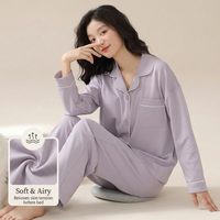 Ensemble de pyjamas loungewear en fibre de bambou pour homme et femme, printemps/automne, grande taille, coupe ample, manches longues, uni, extensible