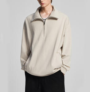 Sudadera de Estilo Urbano Vintage, Media <span class=keywords><strong>Cremallera</strong></span>, Color Sólido, Felpa Francesa de Algodón, Cuello Alto, Hombros Caídos, Talla Grande - Product Image 3