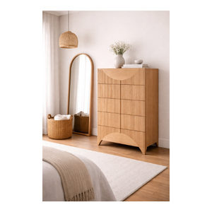 Commode contemporaine en bois à 5 tiroirs pour chambre et salon, meuble de rangement, prix de gros, service OEM ODM - Product Image 1