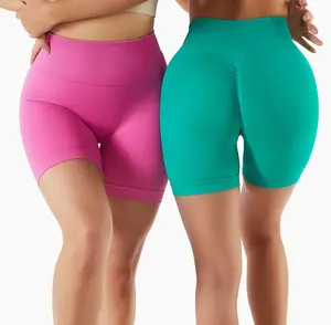New Arrival High Quality Women's Workout Yoga Shorts Butt Lifter Seamless Ribbed High Waisted Biker Shorts