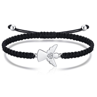 Bracelet en macramé tressé en acier inoxydable avec breloque ange et cœur en cristal, cordon ajustable, bijoux pour hommes et femmes, logo personnalisé, vente en gros OEM