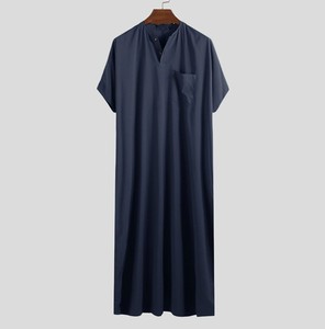 Jubba Punjabi Kurta Pajama pour homme en tissu polyester respirant anti-froissement de style <span class=keywords><strong>marocain</strong></span> musulman décontracté, noir, Jalabiya - Product Image 4