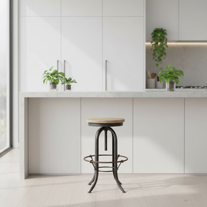 Taburete de Bar HL425 de Diseño Francés Antiguo, Altura Ajustable, Estructura de Hierro, Tablero de Madera Reciclada, Mueble de Bar para Hogar, Comedor, Hotel - Product Image 1