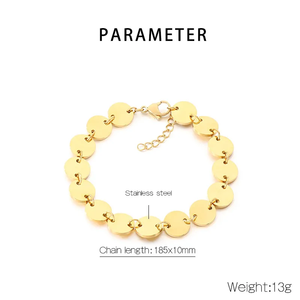 Pulsera de Lujo Chapada en Oro de 18K con Diseño 3D de Disco Redondo Liso, Fabricada en Acero Inoxidable 304 con Acabado de Electroplacado al Vacío - Product Image 2