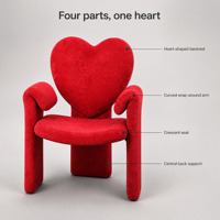 Fauteuil d'appoint rouge avec dossier en forme de cœur, fauteuil rembourré à accoudoirs courbés, fauteuil sculptural pour salon, chambre à coucher, maison