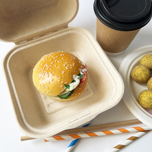 Bagasse 600ml burger box disposable clamshell food container takeaway