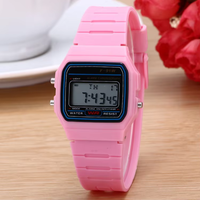 Jam Tangan Anak LED Ultra Tipis Multifungsi Bercahaya, Jam Elektronik Olahraga, Jam Tangan Anak Perempuan, Jam Kotak Digital F91W