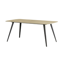 Table à manger rectangulaire minimaliste en bois avec plateau en pierre frittée et pieds en métal noir pour cuisine, café, bureau
