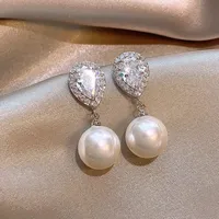 Boucles d'oreilles pendantes de luxe léger ZhuQian pour femmes, avec zircone cubique étincelante, idéales pour les soirées dansantes, bijoux délicats