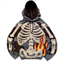 Sweat-shirt à capuche gothique pour homme, coupe classique, imprimé squelette et flammes, tricoté 100% coton, avec poche, pull-over, streetwear d'hiver, respirant