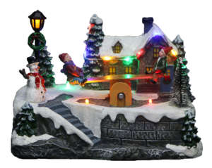 Luces de colores Impresionantes artesanías de resina de Navidad Casas de Navidad <span class=keywords><strong>Harz</strong></span> Weihnachtsschmuck y patinadores móviles Juego de 4 piezas hecho a mano - Product Image 4