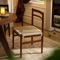 Chaise de salle à manger moderne en rotin tressé et bois massif, style chinois-japonais, avec dossier à la française, pour la maison, les restaurants et une utilisation occasionnelle.