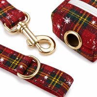 Ensemble collier et laisse pour chien géométrique rouge durable avec nœud papillon, kit de promenade pour chien avec sac à déjections canines, accessoires dorés et rubans
