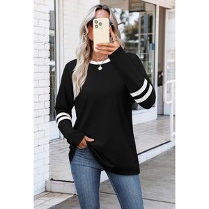 FOXA Women's Long Sleeve Shirt Black Contrast Color Casual Top Everyday Wear 100% Cotton Knitted Elastic Fit - Product Image 3