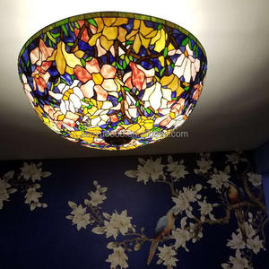 Handmade Glass Large Size Magnolia Flower Design Tiffany Style <b>Ceiling</b> Lamp with 70cm Diameter for Hotel and Home Use - Product Image 1
