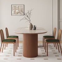 Table à manger en bois massif de style rétro français, plateau en pierre naturelle, forme ovale, pour bureau à domicile, salon, simple et antique