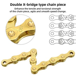 <span class=keywords><strong>Cadena</strong></span> de Transmisión Universal para Bicicleta de Montaña y Carretera TOOPRE, <span class=keywords><strong>Dorada</strong></span>, 6-7-8/9/10/11/12 Velocidades, 116L, Electrochapada, Resistente a la Oxidación, Variable - Product Image 3