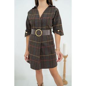 Vestido Mini al por Mayor, Cinturón Marrón, Decoración de Rayas, Cierre de Cremallera, Tallas XS-XXL, Alta Calidad para Fiestas Diurnas, Otoño, Primavera - Product Image 2